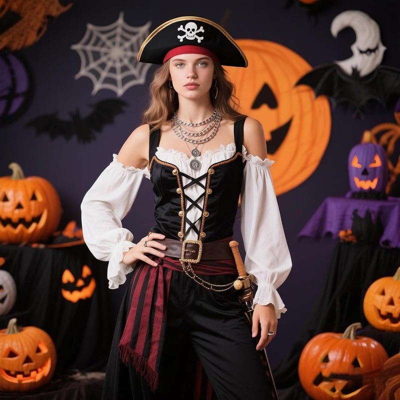 Lookray Gold Pirate Necklace for Women Layered Chunky Pirate Costume Jewelry Hip Hop 80s 90s Coin Pendant Necklace Halloween Pirate Costume Accessories - Image 2